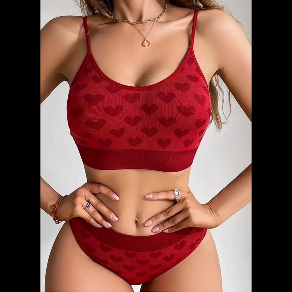 Red, Heart, Lingerie Set